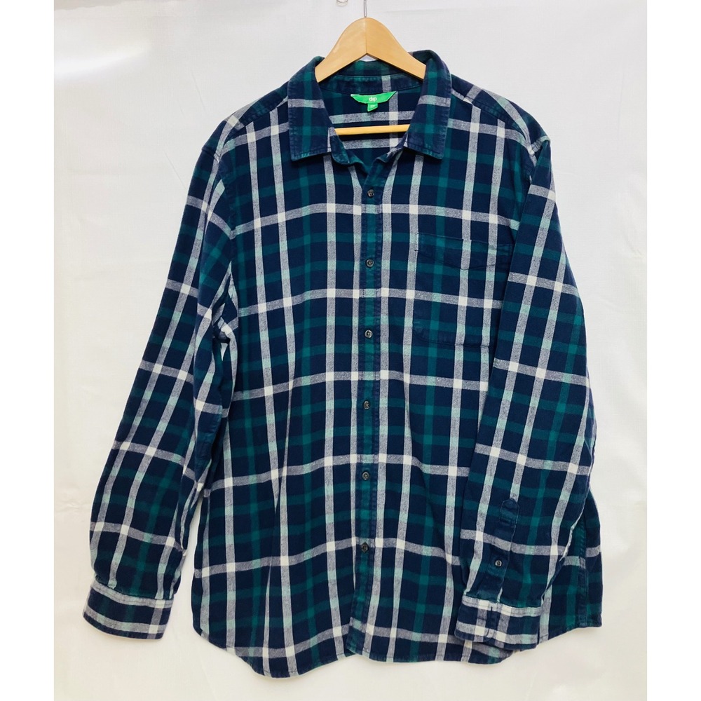 Dip Flannel Shirt Womens XXL Blue Green Plaid Excellent Long Sleeve Button Up